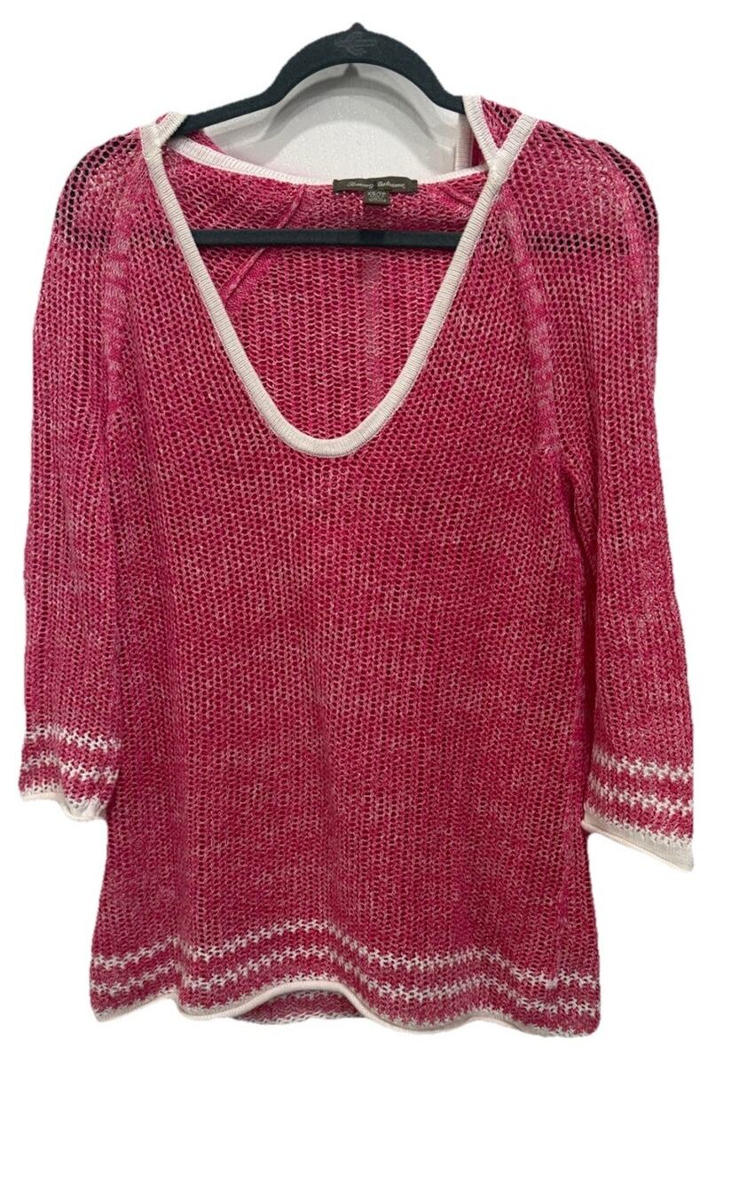 Tommy Bahama Women’s XS Linen Blend Hooded Open Knit Sweater Pink Beach Coverup